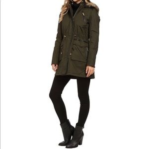 French Connection parka w/ faux leather - sml